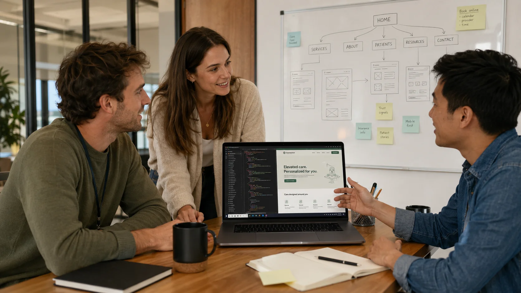 Team collaborating on healthcare website and web app design